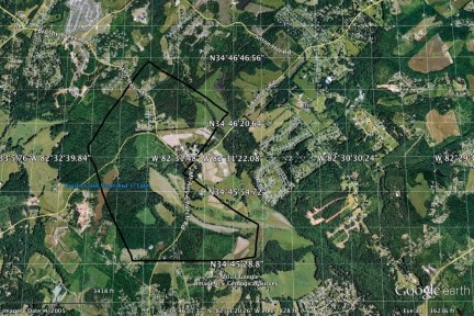 Possible Charles Hughes land outlined on Google Earth picture